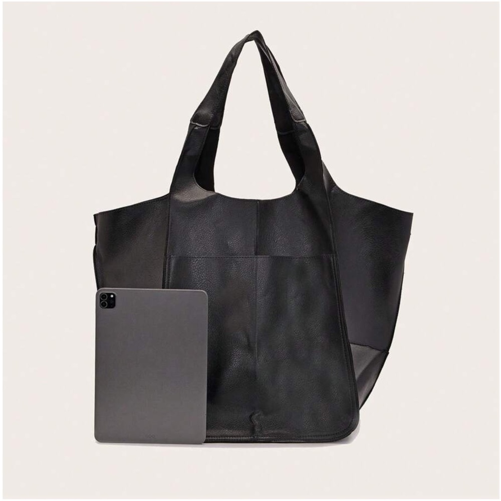Luxe Vegan Leather Minimalist Oversized Tote Bag - Picture 10 of 12